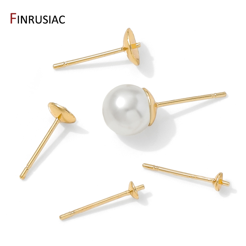 Pearl Stud Earrings - 14-каратное позолоченное латунное основание для сережек,