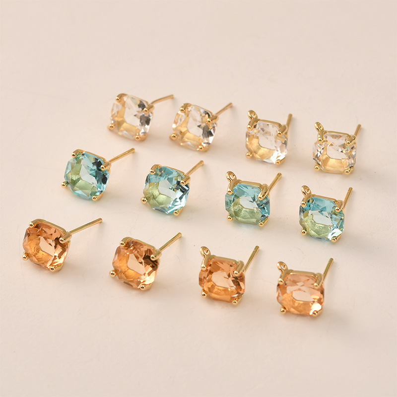 Pearl Stud Earrings - 10 пар цветов, граненые квадратные стеклянные
